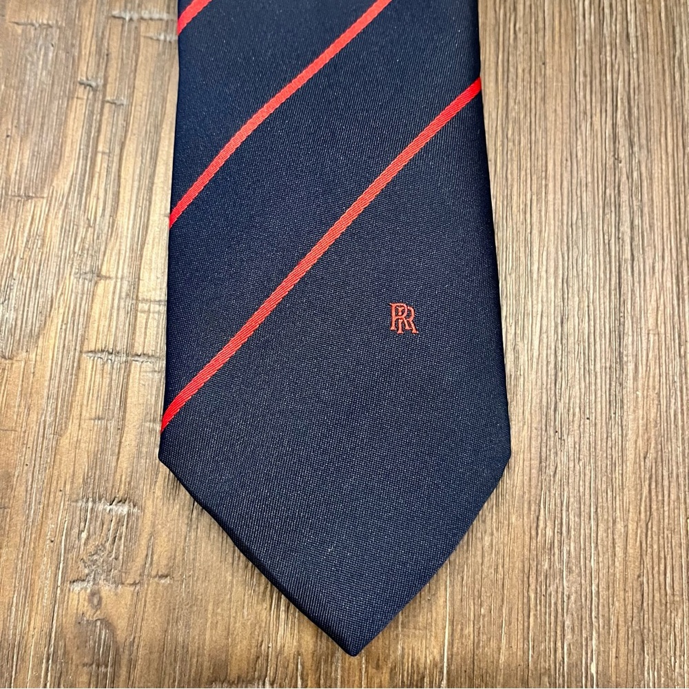 Vintage Rare Men Navy Blue Red Striped Rolls-Royce Neck Tie RR made in UK